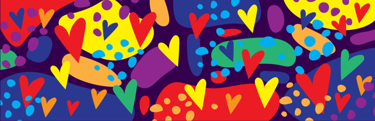 Bright Colorful Abstract Hearts and Spots Vector Background – Pop Art Style Vector Pattern for Love, Pride and Celebration Theme