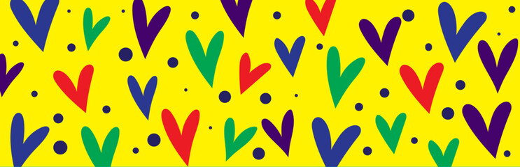 Colorful Hearts. Abstract Colorful Rainbow Colors on Yellow Vector Background