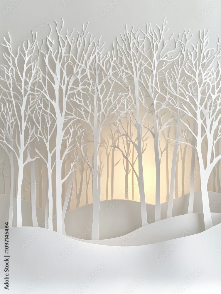 Aufkleber white paper silhouettes create a tranquil winter forest ambiance, showcasing delicate branches and g