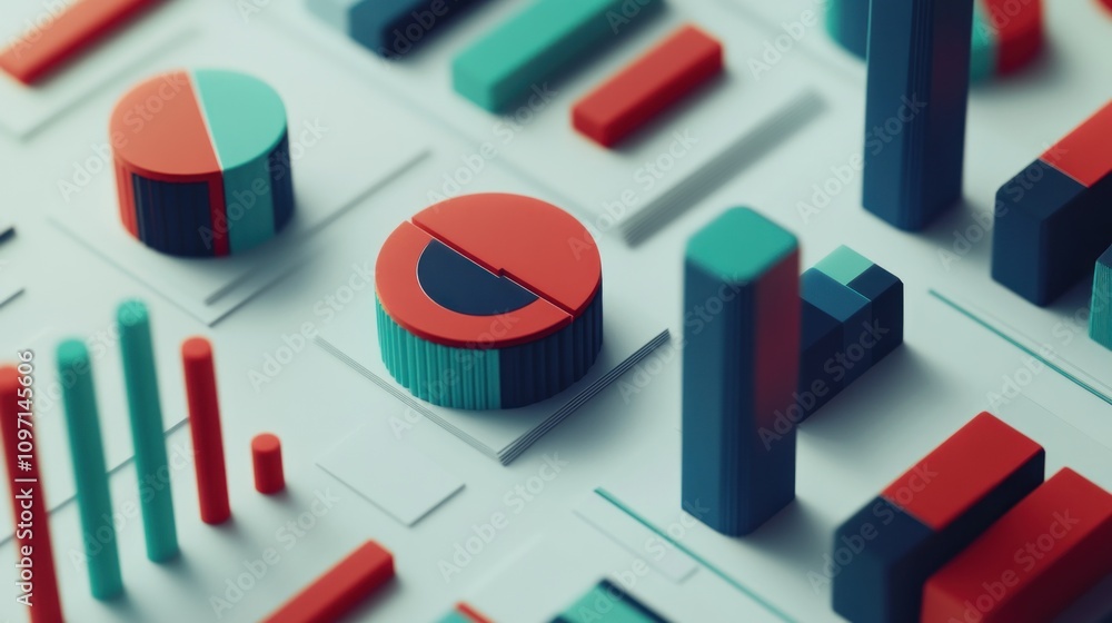Aufkleber A colorful 3D representation of data visualizations, showcasing graphs and charts.