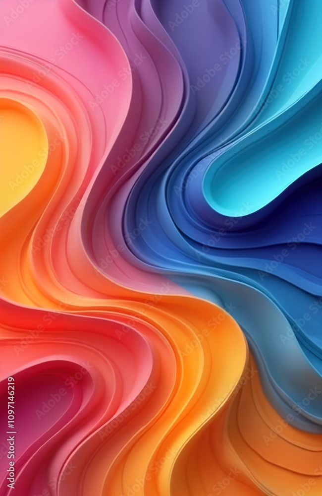 Fototapete Abstract art vibrant color waves. Multicolored smooth lines pattern. Bright paint texture design. Wallpaper background graphic. Modern decor element. Simple style illustration.