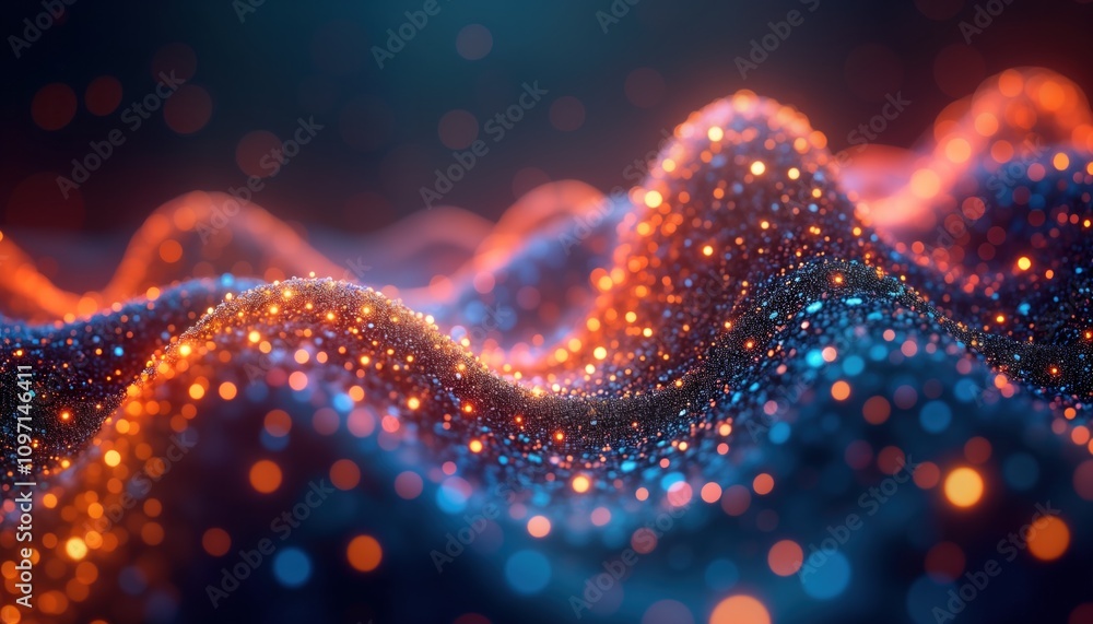 Poster abstract glowing particles flow network connect data points. futuristic ai tech big data analysis. i