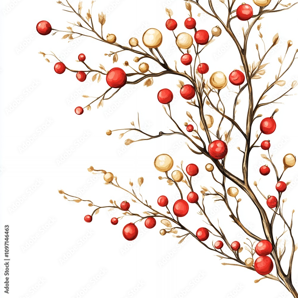 Canvas Prints Colorful Berry Branches Display Vibrant Red and Golden Hues Against a White Background Creating a Festive and Cheerful Atmosphere