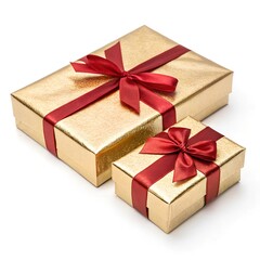 Elegant Gold Gift Boxes with Red Ribbons for Special Occasions