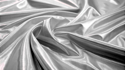 A large, reflective silver fabric with folds and creases is shown, ideal for artistic backgrounds or social events due to its visual appeal and texture.
