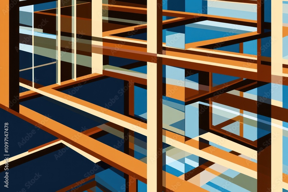 Aufkleber Abstract depiction of intersecting geometric structures in a vibrant color palette.