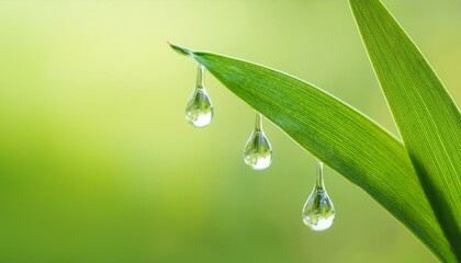 Fototapeta premium 나뭇잎 끝에 물방울이 매달려있는 모습