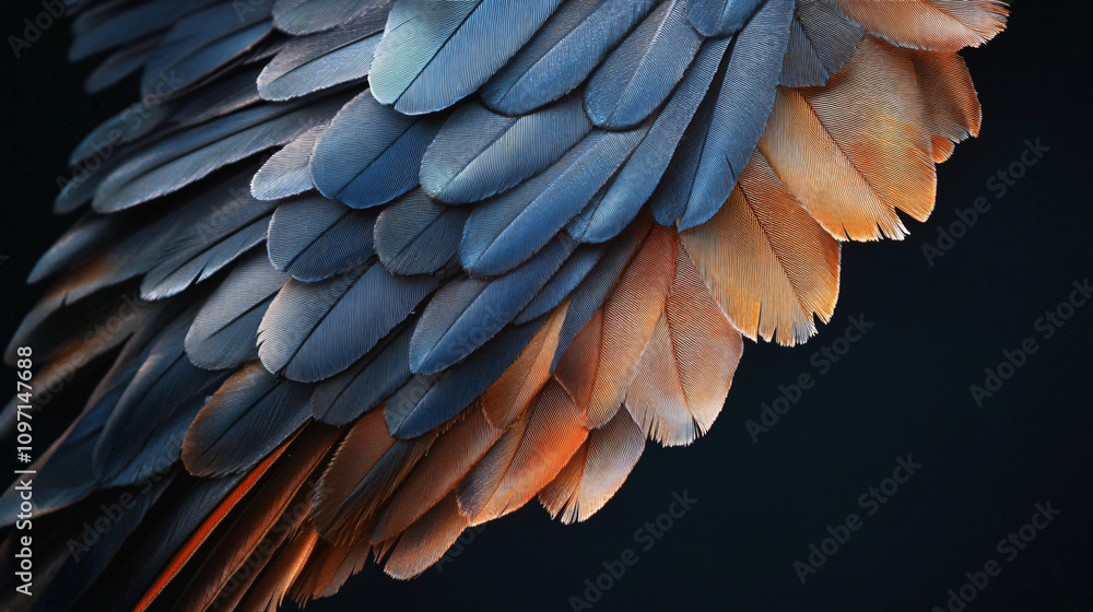 Aufkleber abstract, textured background created by bird feathers with a gradient from blue to orange
