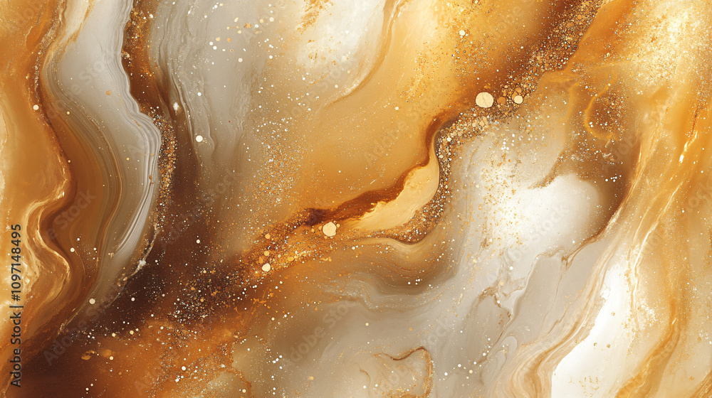 Aufkleber abstract fluid art painting in gold and silver metallic colors creating a luxurious wavy pattern wit