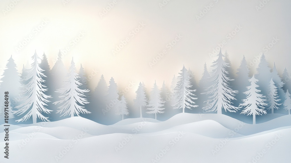 Poster this representation of a serene winter forest features delicate white paper silhouettes creating a t