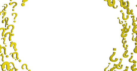 Infinite question marks on a plane, original three dimensional illustration.