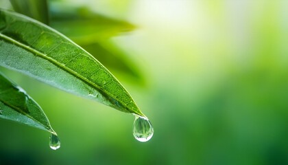 나뭇잎 끝에 물방울이 매달려있는 모습