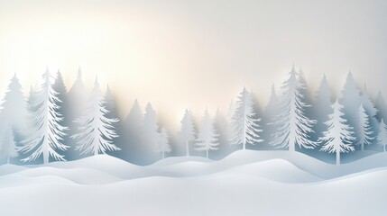 Fototapeta premium This representation of a serene winter forest features delicate white paper silhouettes creating a tranquil atmosphere at twilight. Generative AI