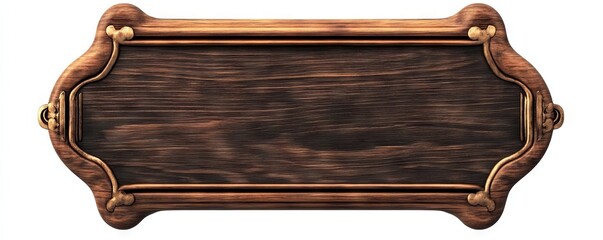 Wooden nameplate with ornate edges and decorative accents