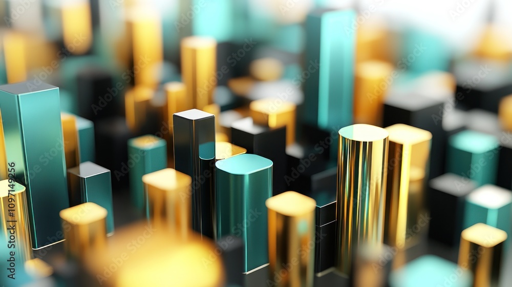 Aufkleber A close-up view of colorful, abstract 3D geometric shapes resembling a cityscape.