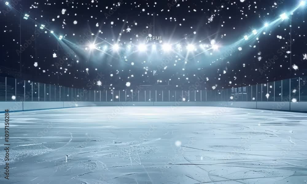 Poster an empty winter background with ice rink and a spotlight shines on it. bright lighting with spotligh