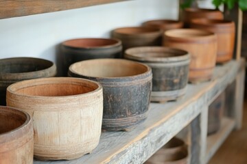 Storage area filled with wooden baskets holding various grains in a rustic setting