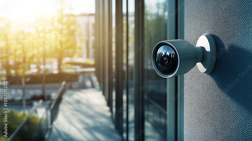 Poster Outdoor Security Camera Monitoring Building in Daytime : Generative AI