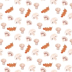 Obraz premium Mushroom patterns with champignons on a white background
