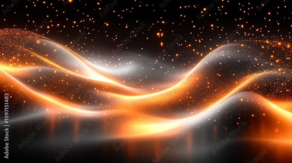 Poster Abstract glowing waves of orange and white lights with particle effects : Generative AI
