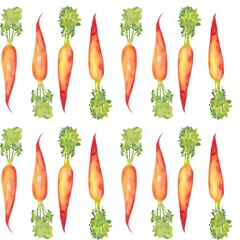 Watercolor orange carrots seamless pattern