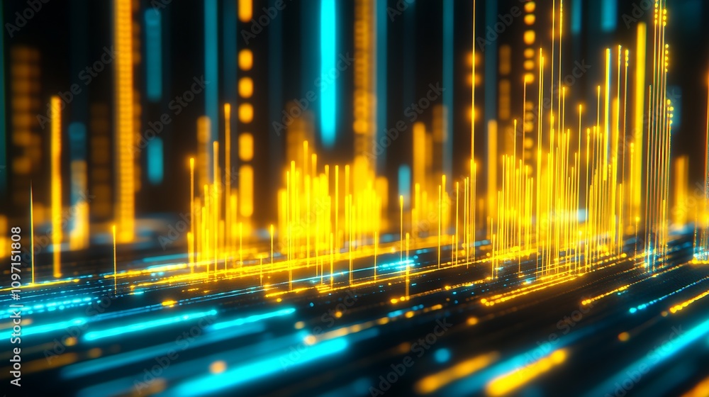Poster Futuristic Data Stream Visualization with Vibrant Neon Lights : Generative AI