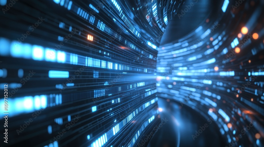Aufkleber Abstract digital tunnel with glowing lines and particles, representing technology and data flow.