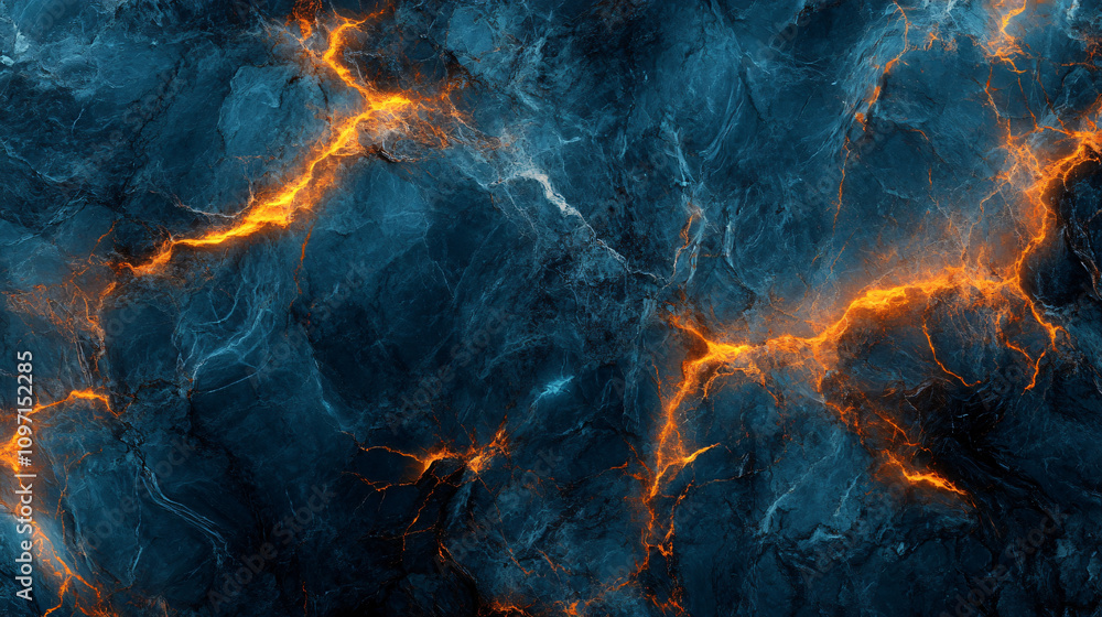 Poster dramatic orange plasma spreading like fiery veins on dark stone surface in abstract background, crea