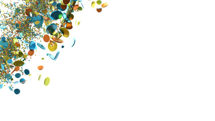 A festive image featuring colorful confetti and ribbons falling on a white background. Perfect for celebrations and events.