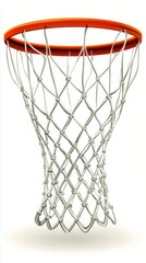 Basketball hoop and net in clear focus against white background for sports enthusiasts
