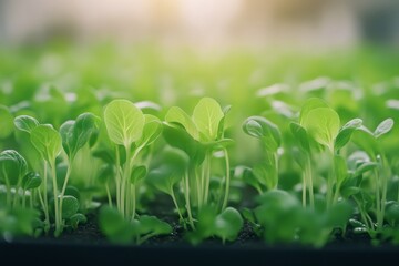 Obraz premium Fresh green seedlings thrive in rich soil in a bright garden during springtime