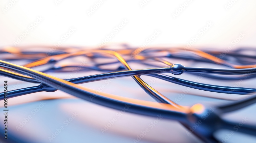 Poster abstract network of interconnected lines with glowing nodes, ai