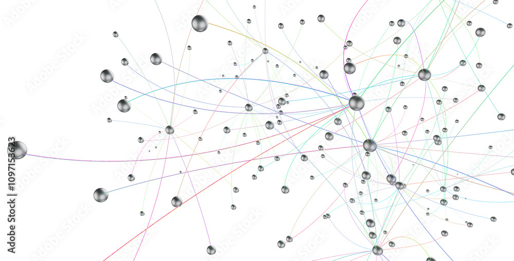 Aufkleber Abstract connected dots and lines. Concept of AI technology, Motion of digital data flow.