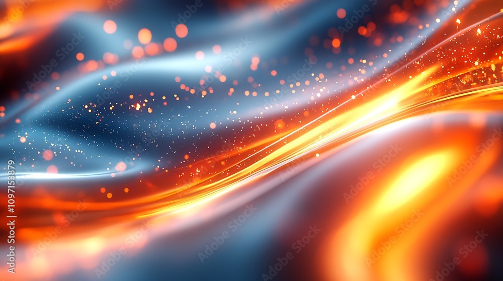 Leinwandbilder flowing vibrant orange and blue abstract digital wave with illuminated sparkle effect : generative a