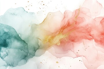 Fototapeta premium Abstract watercolor design with soft colors and golden accents.