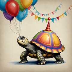 Party Turtle with Balloons