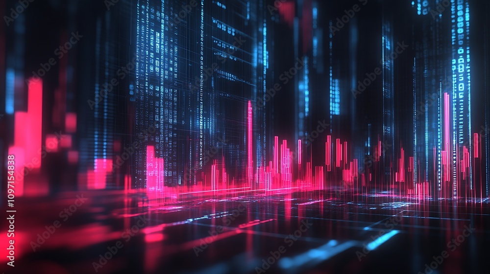 Aufkleber vibrant futuristic neon cityscape with dynamic data visualization : generative ai