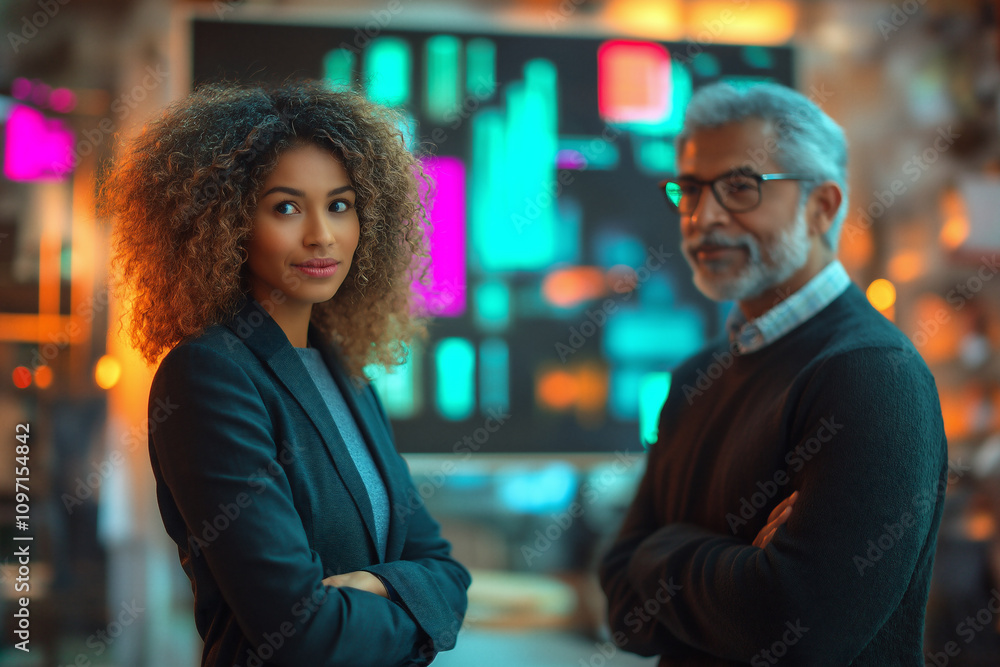 Aufkleber two diverse colleagues collaborate in a modern office using generative ai