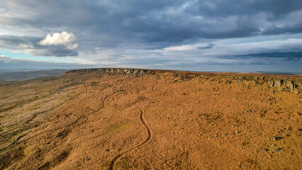 Aerial Drone Photography of Sunset Over Stanage Edge and High Neb, Hope Valley – Stunning 3-Piece Panorama of the Peak District - 1 | Papa Bear Photography