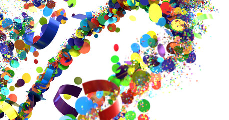 Abstract background with colorful confetti bursting on white background. Perfect for celebration, party, or festive designs.