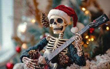 christmas funny skeleton play on a guitar