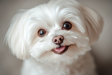 Expressive White Puppy Closeup with Fluffy Fur and Endearing Smile Captures Heart : Generative AI
