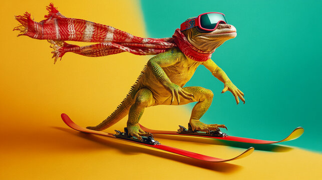 ANIMALS in a very beautiful, bright, ski suit