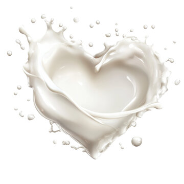 Heart shape created by splashing milk with droplets around it