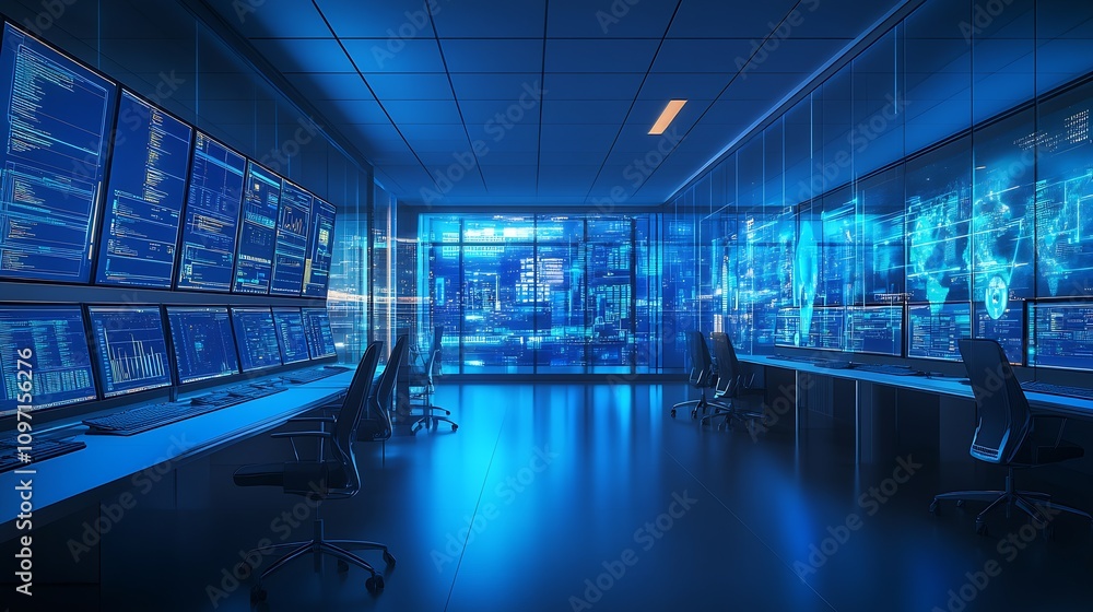 Aufkleber Futuristic Network Operations Control Room with Digital Interfaces : Generative AI