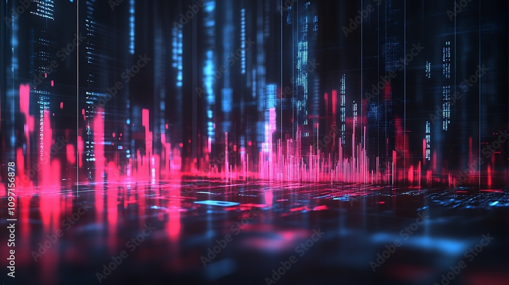Aufkleber Futuristic Digital Data Visualization with Red and Blue Light Patterns : Generative AI