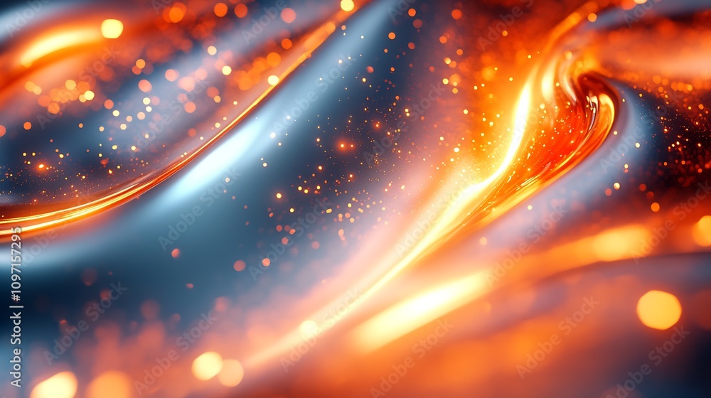Aufkleber Luminous swirling orange and blue abstract pattern with dynamic particle illumination : Generative AI