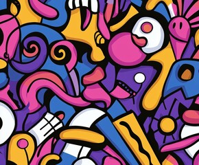 Vibrant abstract artwork filled with playful shapes and colors