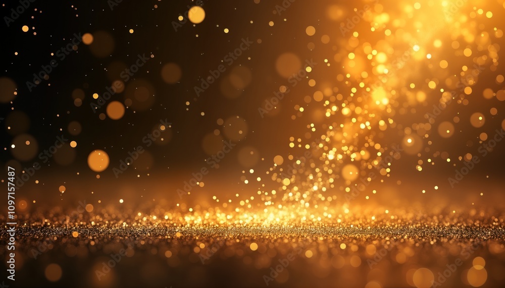 Aufkleber golden glitter swirls. abstract background. shimmering particles. festive bokeh. magic light. holida