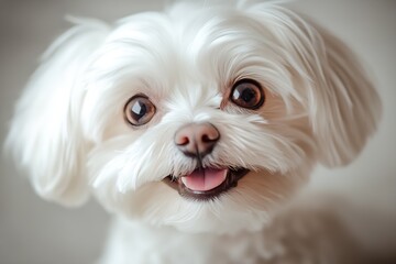 Heartwarming Closeup of a Friendly White Fluffy Puppy with Playful Expression : Generative AI
